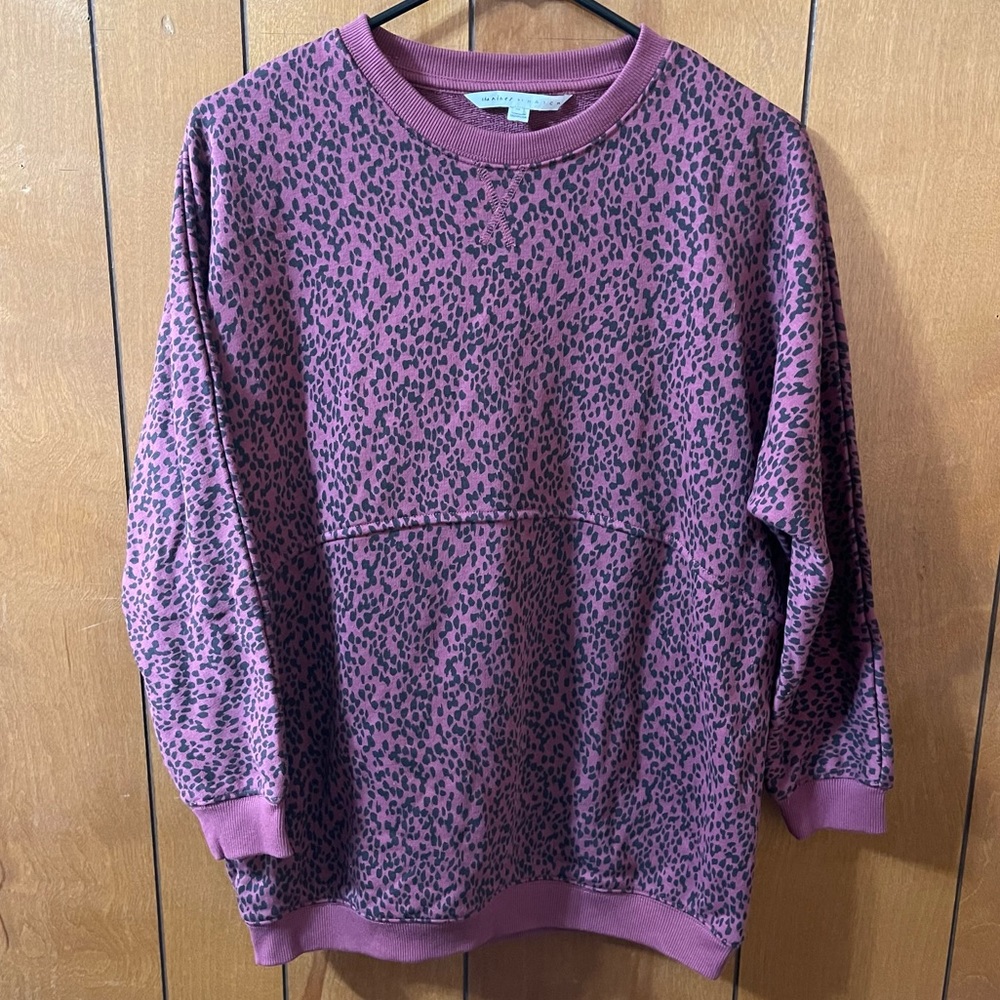 NWOT The Nines by Hatch Purple & Black Dots Sweatshirt Sweater Pullover Top XS